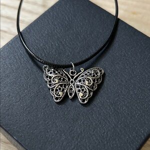 Intricate Silver Butterfly Pendant Necklace